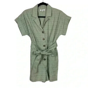 Madewell Seersucker Camp Romper in Sage Green Women's XS